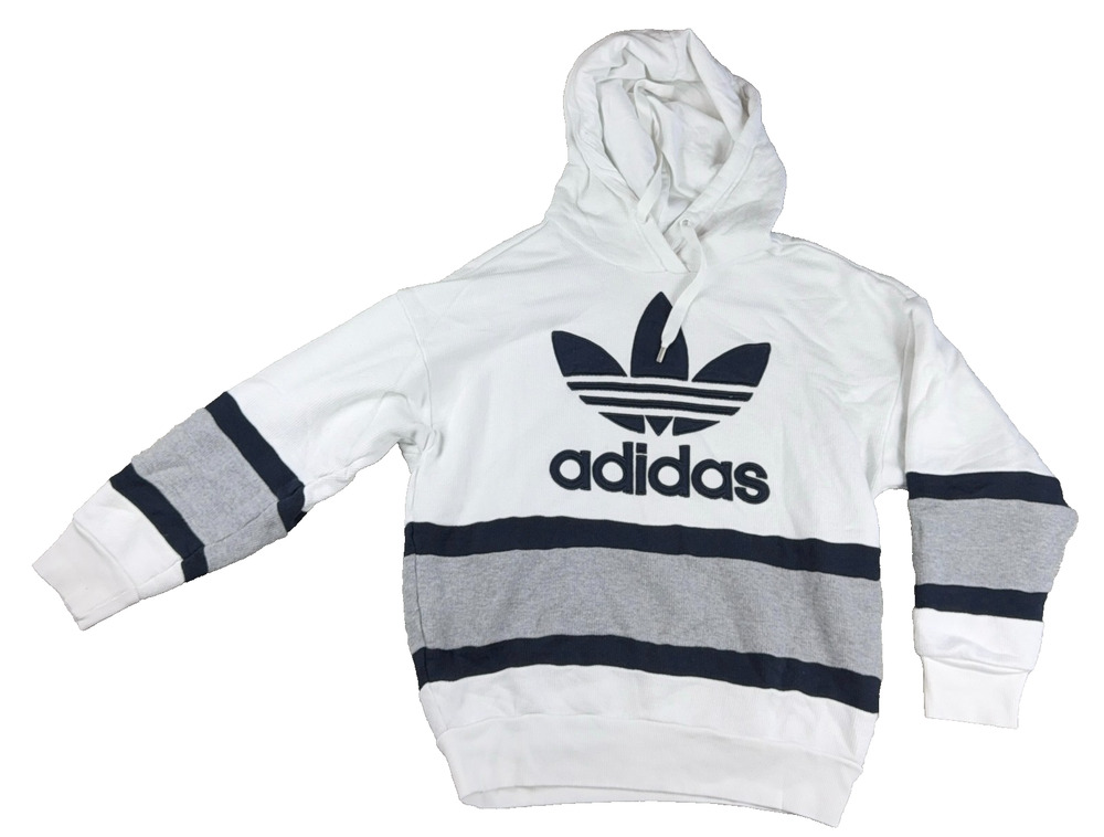 Adidas Originals Trefoil Hoodie Womens S White Gray Navy Colorblock Pullover